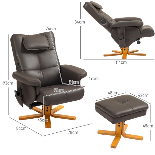 HOMCOM Massage Recliner Chair, PU Leather Upholstered Armchair with Adjustable Backrest,  Footrest, Remote Control, Hidden Storage and Charger for Living Room, Bedroom, Dark Brown
