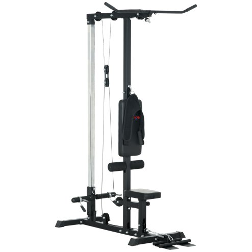 SPORTNOW Lat Pull Down Machine with Adjustable Seat, High and Low Pulley Cable Machine with Flip-Up Footplate, Multi-Function Home Gym Fitness Equipment - Black