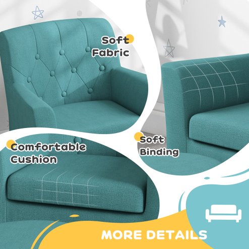 AIYAPLAY Kids Sofa Set, Toddler Chair with Footrest, Single Seater Kids Armchair for Playroom Bedroom, Blue