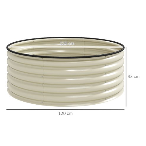 Outsunny Galvanised Raised Garden Bed with Safety Edging, Outdoor Raised Planter Box with Gloves and Open Bottom, Metal Raised Bed for Flowers, Vegetables and Herbs, 120 x 120 x 43cm, Cream White