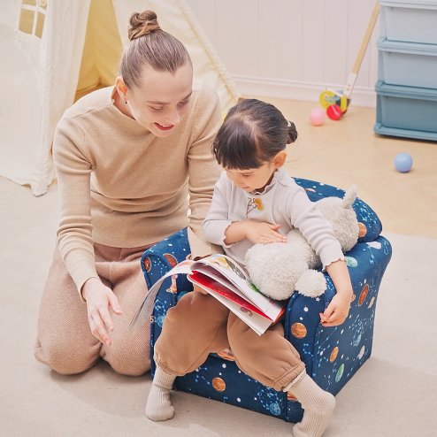 HOMCOM Children's Armchairs Toddler Chair Kids Mini Sofa Planet-themed w/ Non-slip Feet, for Bedroom, Blue