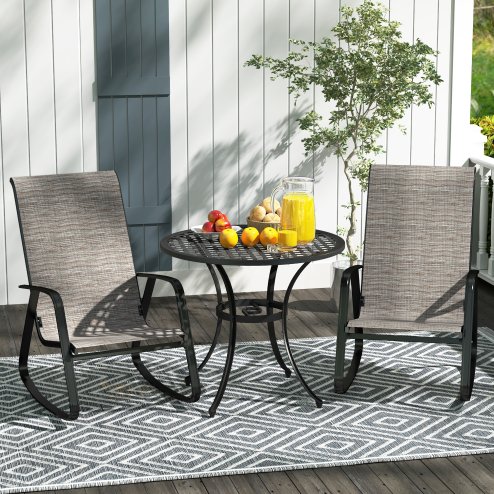 Outsunny Garden Rocking Chairs Set of 2, Ergonomic Outdoor Rocking Chairs with Armrests, High Backrest, Steel Frame Relaxing Rocker Armchair Seats for Patio, Balcony, Porch, Light Brown