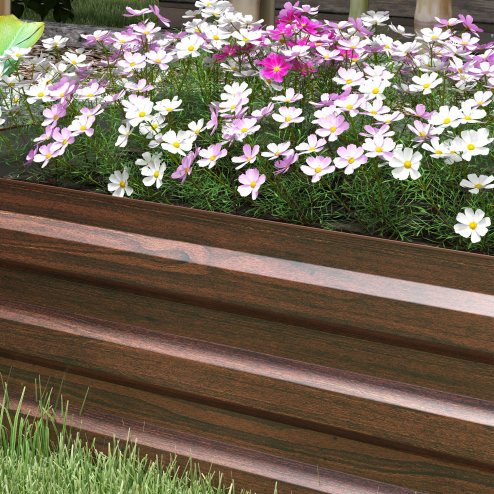 Outsunny Galvanised Raised Bed for Garden, Rectangular Outdoor Elevated Planter Box with Safety Edging and Open Bottom for Growing Flowers, Herbs and Vegetables, 240 x 60 cm, Dark Brown