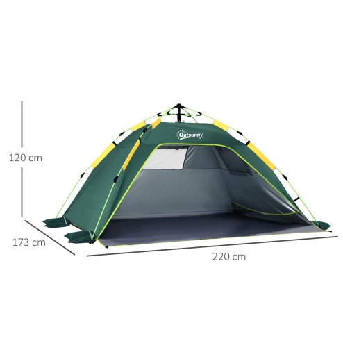 Outsunny 2 Man Pop-up Tent Beach Tent Sun Shelter w/ Windows Doors Hook Sandbags UV Protection Waterproof Outdoor Adventure Garden, Green