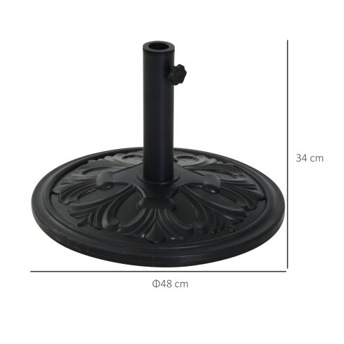 Outsunny 13kg Garden Parasol Base, Round HDPE Concrete Patio Umbrella Stand for 35mm / 38mm / 48mm Pole, Outdoor Sun Shade Parasol Weight Holder, Black