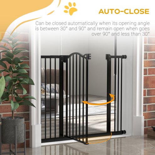 PawHut Pressure Fit Dog Stair Gate No Drilling Safety Gate Auto Close for Doorways, Hallways, 74-100cm Adjustable, 78cm Tall, Black