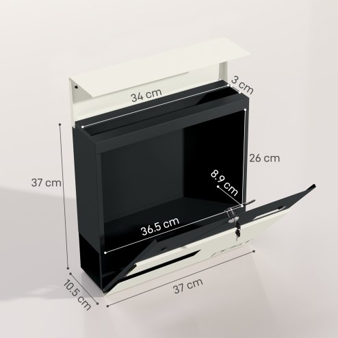 HOMCOM Wall Mounted Post Box with Viewing Window, 2 Lock, Modern Galvanised Steel Mailbox with Copper Core, Weatherproof Letterbox for Outdoor Use, Easy to Install, White