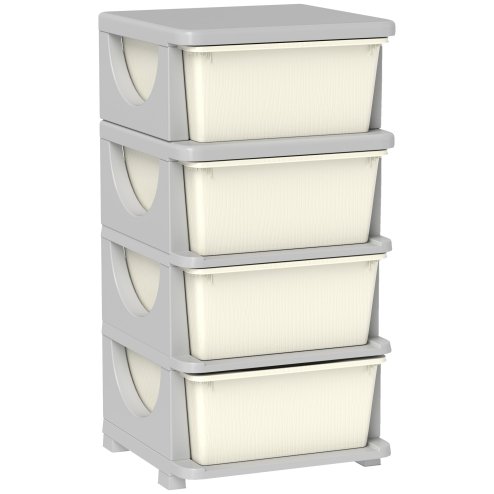 HOMCOM Kids Storage Units with 4 Drawers 4 Tier Chest Vertical Dresser Tower Toy Organiser for Nursery Playroom Kindergarten Cream