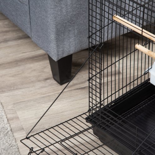PawHut Bird Cage Parrot Cage Budgie Cage 59cm with Openable Top, Stand, Tray, Handles, Feeding Bowls for Parakeet, Finch, Black