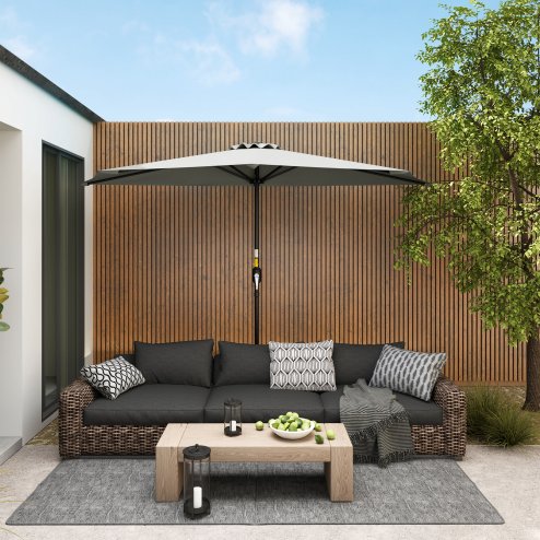 Outsunny 2.7m Garden Half Parasol, Outdoor Balcony Umbrella with 5 Steel Ribs, Patio Sun Shade, Light Grey