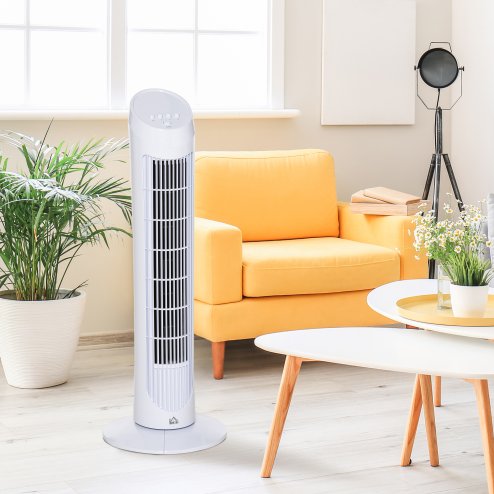 HOMCOM Tower Fan for Bedroom Cooling, 30 Inch Electric 70° Oscillating Fan with 3 Speed Settings, Standing Floor Fan for Home Office Indoor, White