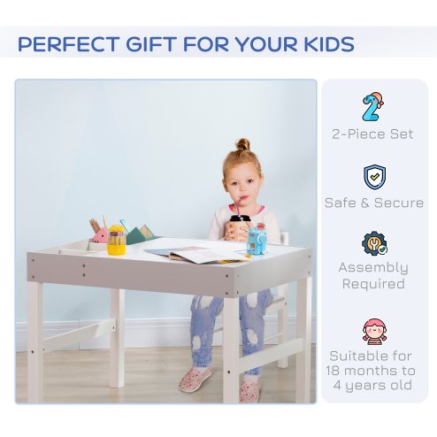 HOMCOM kids Table and Chair Set 2 in 1 Activity Play Table for Bricks Toddler Furniture w/Storage Space, Ideal for Reading, Arts & Crafts - Grey