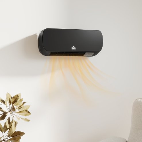 HOMCOM Electric Heater, 2000W Wall Mounted Ceramic Space Heater with Remote Control, 3 Modes, Timer, Overheat Protection for Home, Black