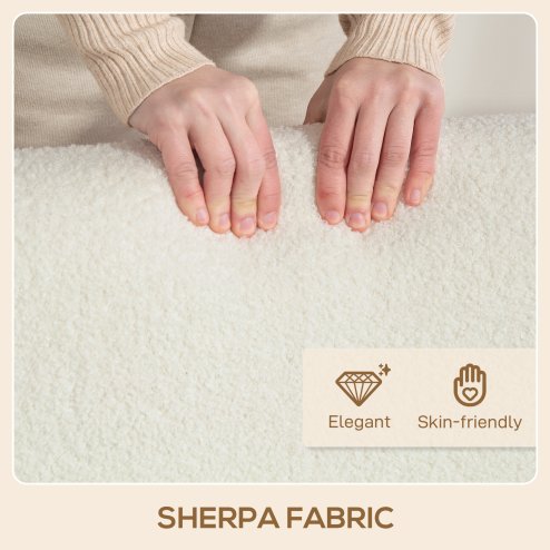 HOMCOM 2 Seater Sofa, Small Sherpa Fabric Couch Settee, Nordic Upholstered Loveseat with Wood Legs and Armrests, Thick Seat for Living Room, Bedroom, Office, Cream White