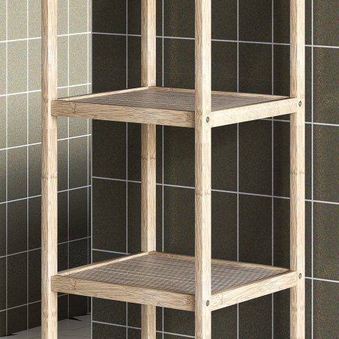 HOMCOM 4-Tier Bamboo Bathroom Storage Shelves, Freestanding Storage Shelving Unit, Multifunctional Display Plants Stand Shelf Rack Organiser