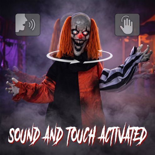 HOMCOM 85cm Animated Halloween Face Changing Clown Animatronic, Half Body Joker with Cackling Laughs and Sound, Glowing Eyes, Sound/Touch Activated, Holiday Decor for Indoor, Covered Outdoor