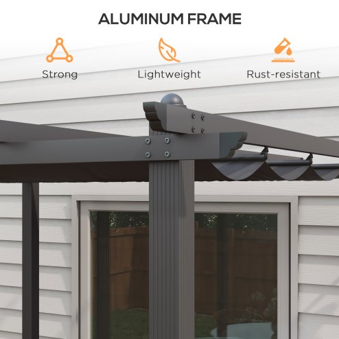 Outsunny 3 x 3(m) Pergola with Retractable Roof, Aluminium Frame Garden Gazebo Canopy Outdoor Sun Shade Shelter for Grill, Patio, Deck, Dark Grey
