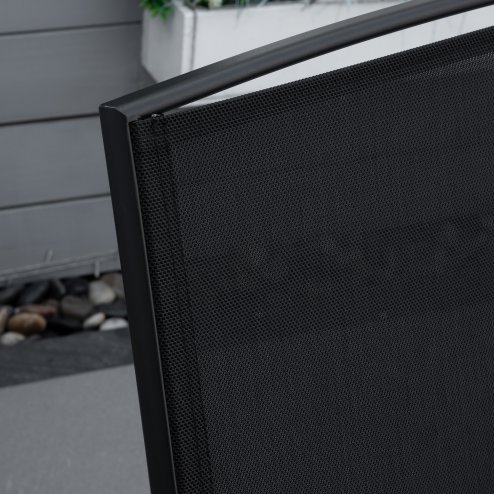 Outsunny Outdoor Double Glider Rocking Chairs with Glass Top Middle Table, Metal Gliding Love Seat Conversation Furniture with Breathable Mesh Fabric Seat, for Garden, Patio, Black