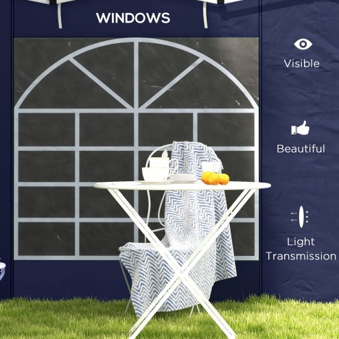 Outsunny Gazebo Side Panels with Windows and Doors, for 3x3(m) or 3x6m Pop Up Gazebo, 2 Pack Sides Replacement, Blue