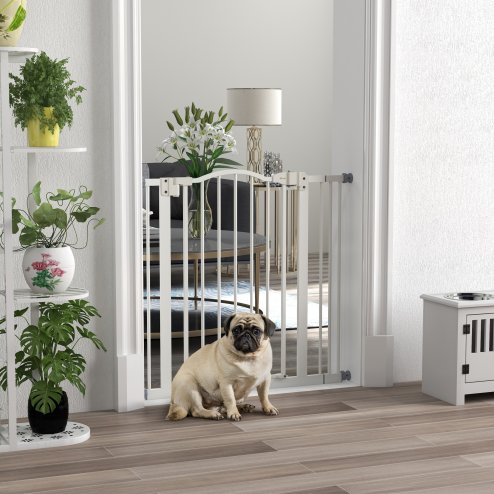 PawHut Pressure Fit Dog Stair Gate No Drilling Safety Gate Auto Close for Doorways, Hallways, 74-87cm Adjustable, 78cm Tall, White