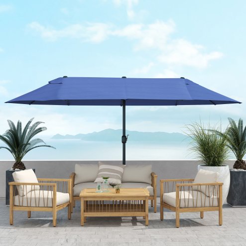 Outsunny 4.6m Large Garden Parasol Double-Sided Sun Umbrella Patio Market Canopy Shade Outdoor Blue - NO BASE