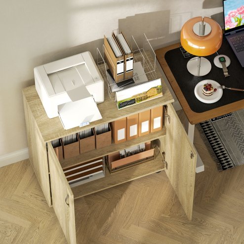 Vinsetto Filing Cabinet with Locking Doors & Shelves, 2-Tier Lockable Storage Cabinet with 2 Keys for Home Office, 80W x 40D x 80H cm, Oak