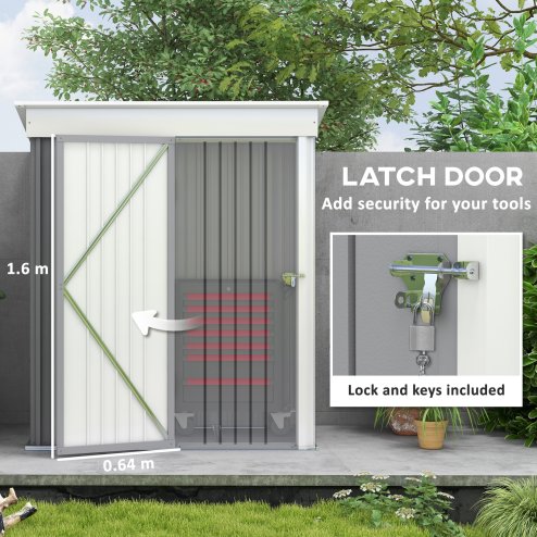 Outsunny 5x3ft Garden Shed, Steel Small Shed, Outdoor Lean-to Shed with Adjustable Shelf, Lock and Gloves for Patio, Garden, Grey with Foundation Kit
