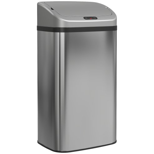 HOMCOM 48L Sensor Bin, Stainless Steel Kitchen Bin with Automatic Soft Close Lid and Fingerprint-Proof for Recycling and Waste, Silver Tone
