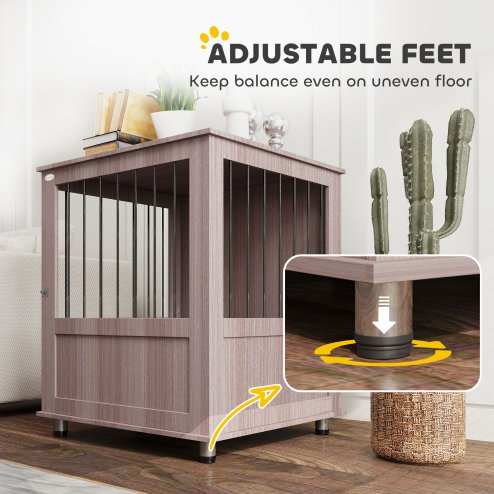 PawHut Dog Crate Furniture End Table, Pet Kennel for Small Dogs with Magnetic Door Indoor Animal Cage, Grey, 60 x 55 x 70 cm, Purple