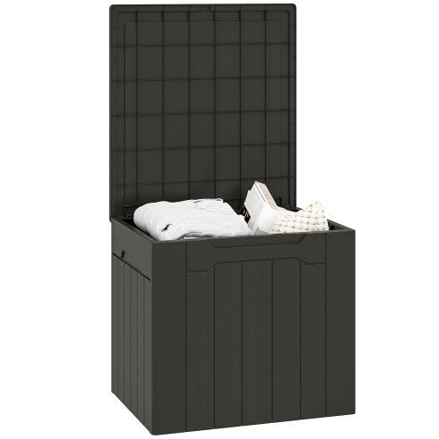 HOMCOM 107L Outdoor Balcony Garden Furniture Storage Box with Lock Hole, Plastic Storage Trunk with Lid and Side Handles, All Weather Resistant Large Chest, Safe and Secure for Patio