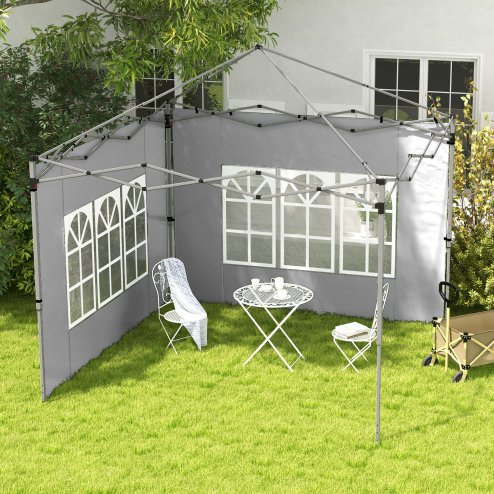 Outsunny Gazebo Side Panels with Window for 3x3(m) or 3x4m Pop Up Gazebo, 2 Pack Sides Replacement, Grey
