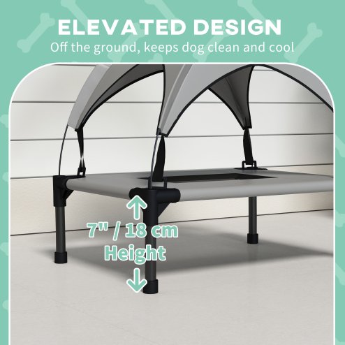 PawHut Cooling Raised Dog Bed, Elevated Pet Bed with Breathable Mesh, UV Protection Canopy, Foot Pads, for Indoor Outdoor, Mini, Small Dog, 61 x 46 x 63cm - Light Grey