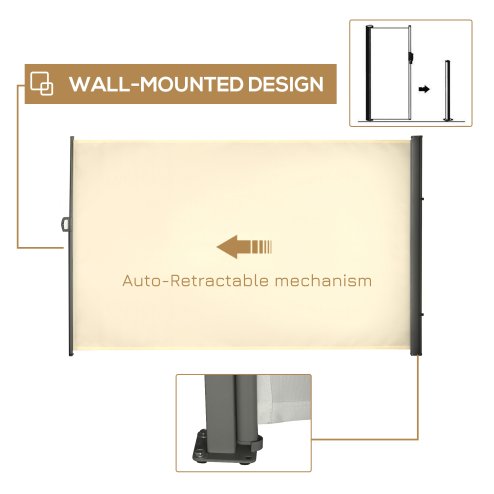 Outsunny Retractable Sun Side Awning Screen Fence Patio Garden Wall Balcony Screening Panel Outdoor Blind Privacy Divider (3x2M, Cream)