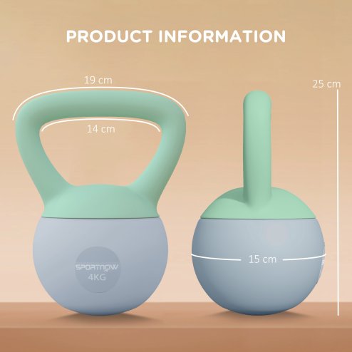SPORTNOW Soft Kettlebell, 4kg Kettle Bell with Non-Slip Handle for Home Gym Weight Lifting and Strength Training, Grey and Green