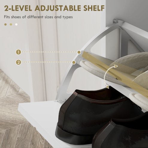 HOMCOM Narrow Shoe Cabinet with 4 Flip Drawers, Slim Shoe Storage Cabinet with Adjustable Shelves, Hairpin Legs and 4 Vents for 16 Pairs of Shoes for Entryway, White