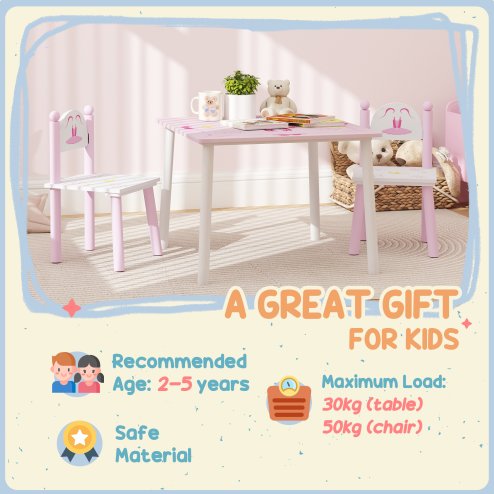 AIYAPLAY Toddler Table and Chair Set, Princess Design Kids Table and 2 Chairs Set, for Activities, Art, Drawing, for Playroom, Nursery, Pink