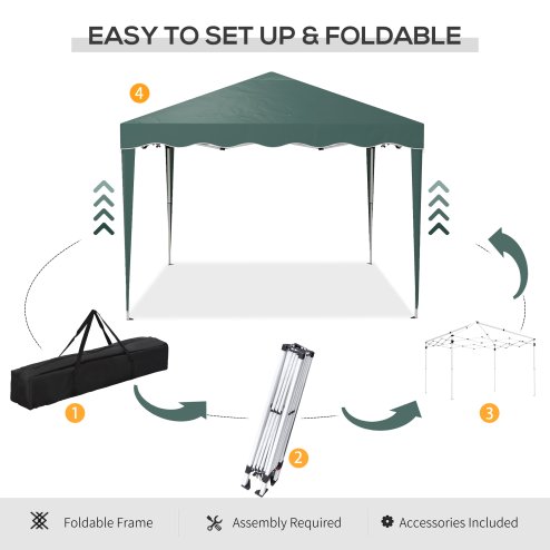 Outsunny 3x3(m) Pop Up Gazebo, Foldable Party Tent with Wave Edge and Carry Bag, Height Adjustable Festival Camping Canopy for Garden Outdoor, Green