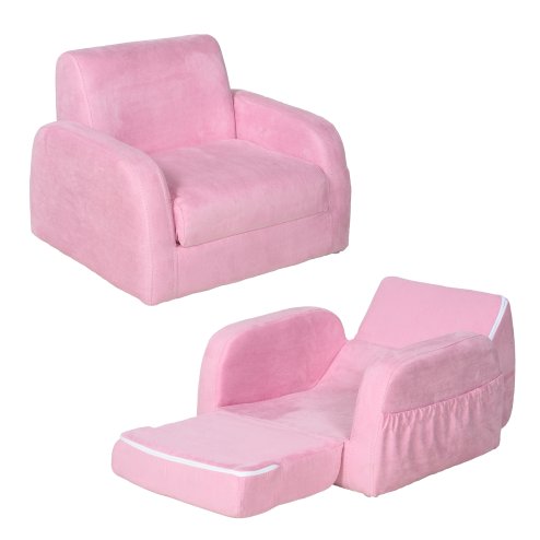 HOMCOM Children's Armchairs Kids Toddler Sofa Chair 2 in 1 Sofa Bed Folding Couch Soft Flannel Sponge Playroom Bedroom Living Room Pink
