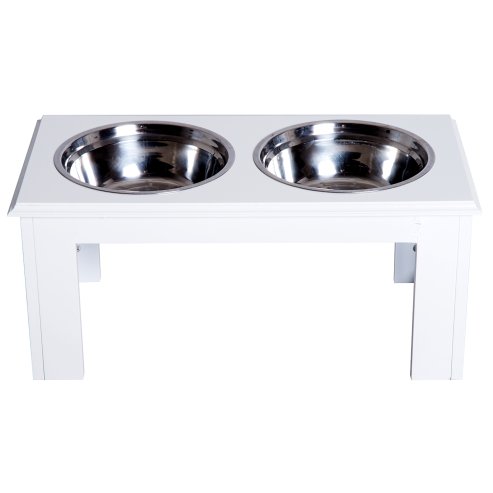 PawHut Raised Dog Bowl Feeding Bowls with Stand for Medium Dogs Elevated Pet Bowls Water Food Feeder 58L x 31W x 25H cm - White