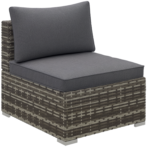 Outsunny Armless Rattan Garden Chair, Outdoor Rattan Chair with Cushions, PE Wicker Garden Furniture with Steel Frame, Adjustable Footpads for Garden, Terrace, Deep Grey