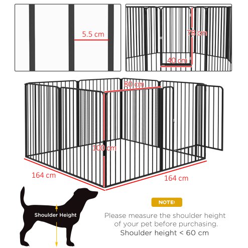 PawHut Heavy Duty Dog Playpen, 8 Panels Dog Pen, 100cm Height Pet Playpen Exercise Pen, with Door, for Small and Medium, Large Dogs