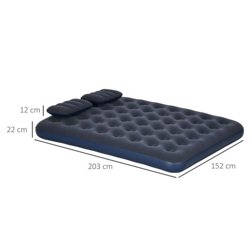 Outsunny King Size Air Bed with 2 Pillows, Hand Pump, Inflatable Mattress with Flocked Surface for Guest, Camping, Travel, 203 x 152 x 22cm