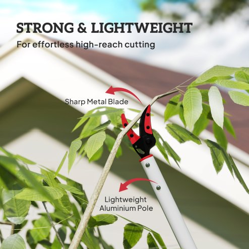 Outsunny 120 cm Tree Pruner, Tree Lopper Long Reach, Lightweight & Strong, Long Reach Tree Trimmer with Aluminium Pole for Fruit Picking and Pruning