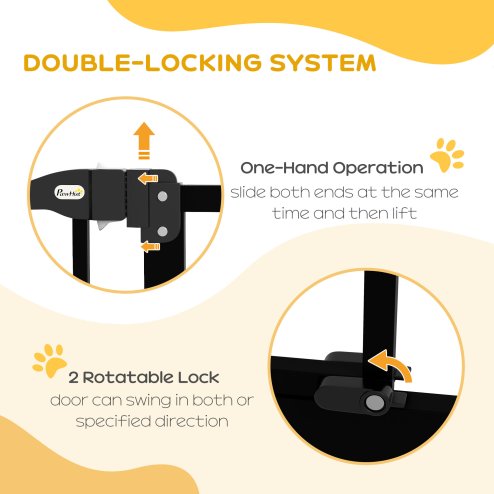 PawHut Pressure Fit Dog Stair Gate No Drilling Safety Gate Auto Close for Doorways, Hallways, 74-87cm Adjustable, 94cm Tall, Black