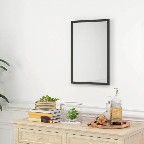 HOMCOM Decorative Rectangular Wall Mirror, 60 x 40 cm Wall-Mounted Bathroom Mirror for Living Room, Bedroom, Hallway, Black