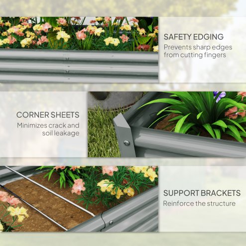 Outsunny Galvanised Raised Garden Bed, 180 x 90 x 30cm Raised Bed with Reinforcing Bars, Outdoor Raised Planter with Open Bottom for Vegetables, Flowers, Herbs, Silver