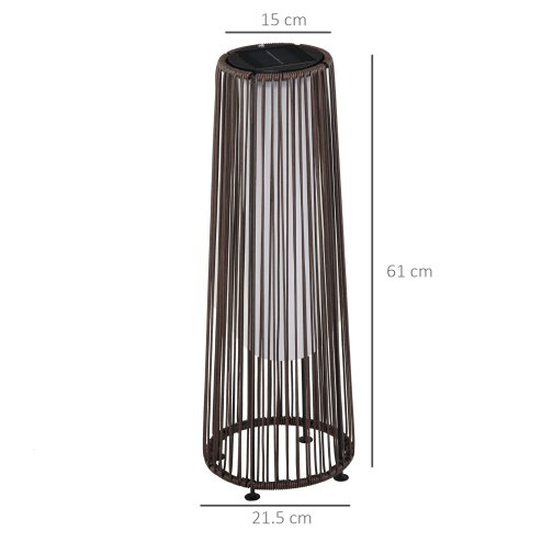 Outsunny Garden Rattan Lamp, 61 cm Tall Solar Rattan Floor Lamp, Solar Garden Light with Auto On/Off LED Light, IP44 Waterproof for Outdoor, Porch, Pathway, Terrace, Brown