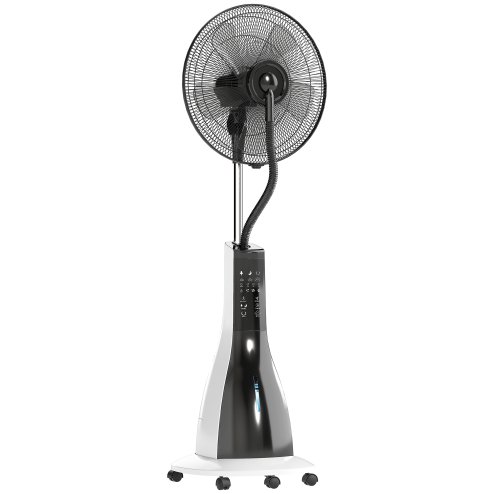 HOMCOM Pedestal Fan with Water Mist Spray, Spray Misting Fan with 75° Oscillation, Remote Control, Tilt Head, 3 Speeds, 3 Modes, 3 Mist, 3L Water Tank, Wheels, for Home, 125 cm