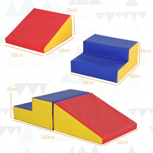 HOMCOM Soft Play Set, 2 Piece Kids Climb and Crawl Foam Play Activity Toys, Soft Play Equipment for Toddlers 12-36 Months, Red