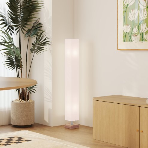 HOMCOM Floor Lamp, 120cm Standing Lamp with Linen Lampshade, Standard Light with Pine Wood Base for Living Room, Bedroom (Bulbs Not Included)